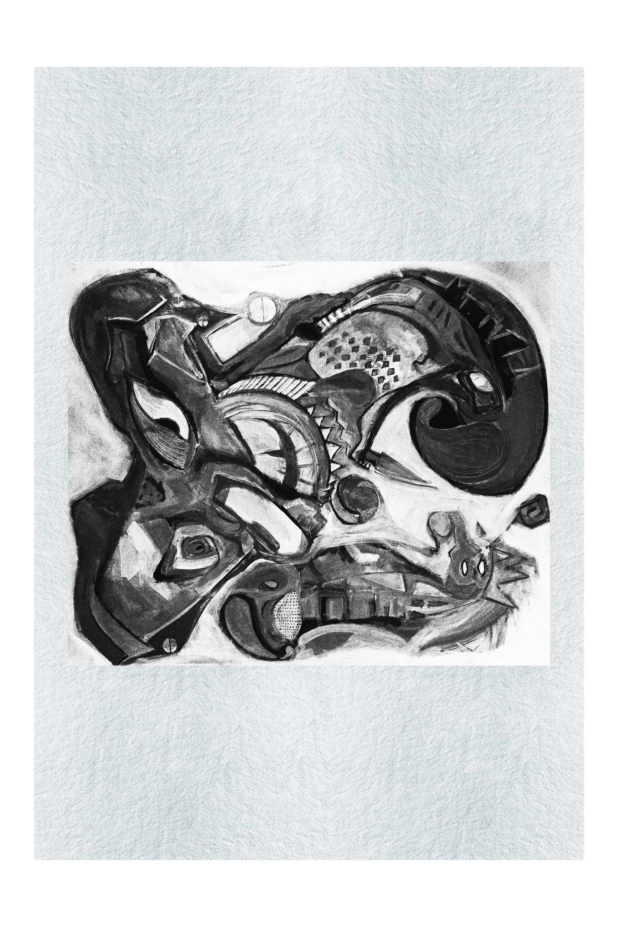 The Harlequin and the Dead Dragon - LEDESMA Artwork - Monochrome Fine Art Print - Abstract Category