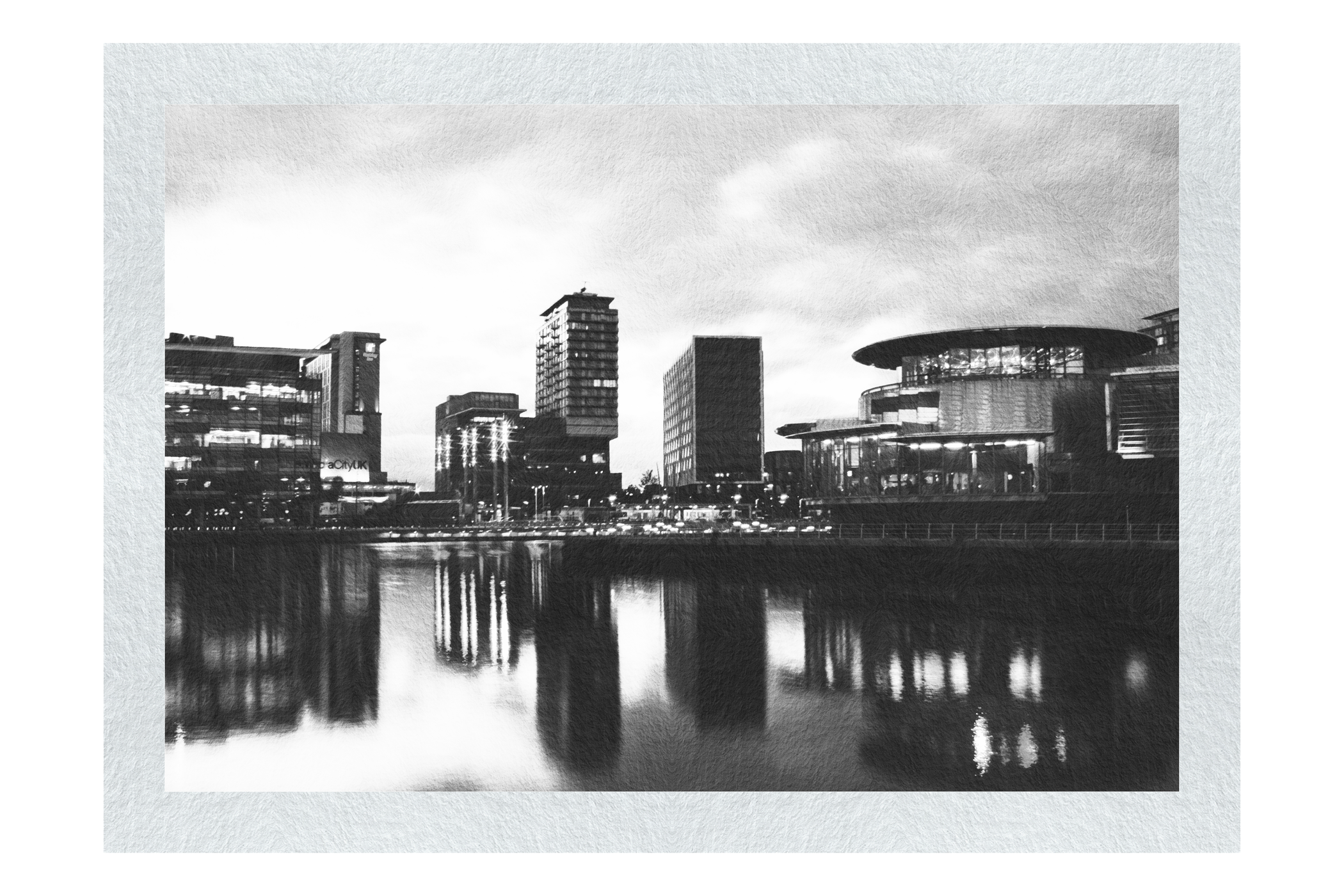 Media City Twilight - Monochrome Fine Art Print - Rare Edition Category