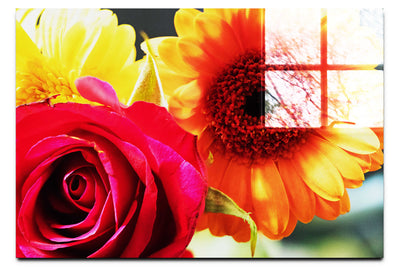Radiant Blooms: Rose and Gerbera Harmony - Acrylic Print - Flowers & Plants Category